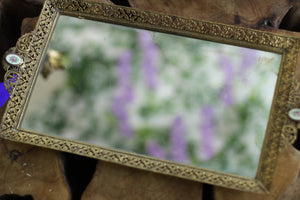 Antique Floral Roses Guiloche Mirror Tray