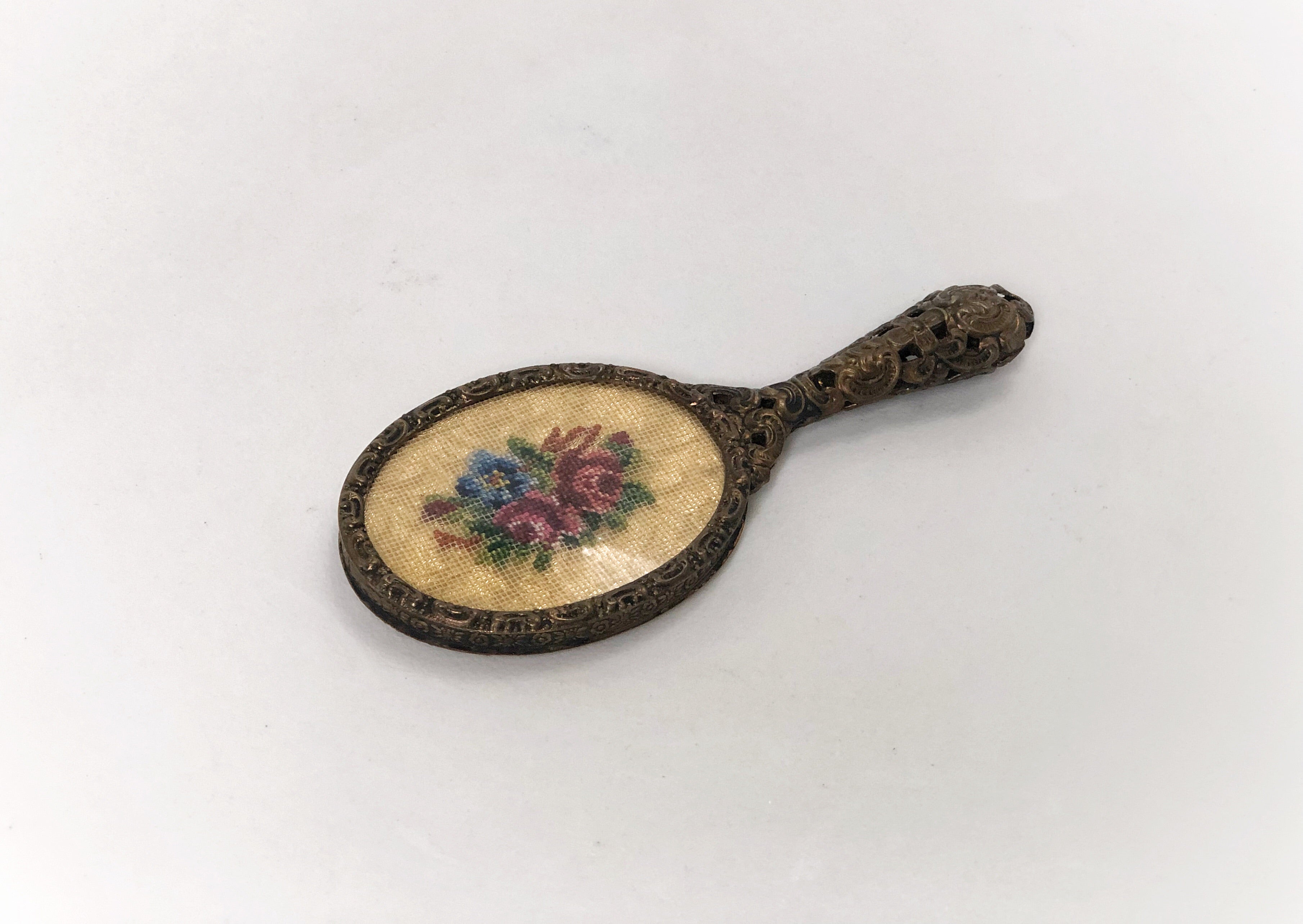 Floral Petite Embroidered Floral Hand Mirror