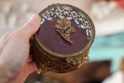 Vintage Rounded Floral Dogwood Jewelry Box