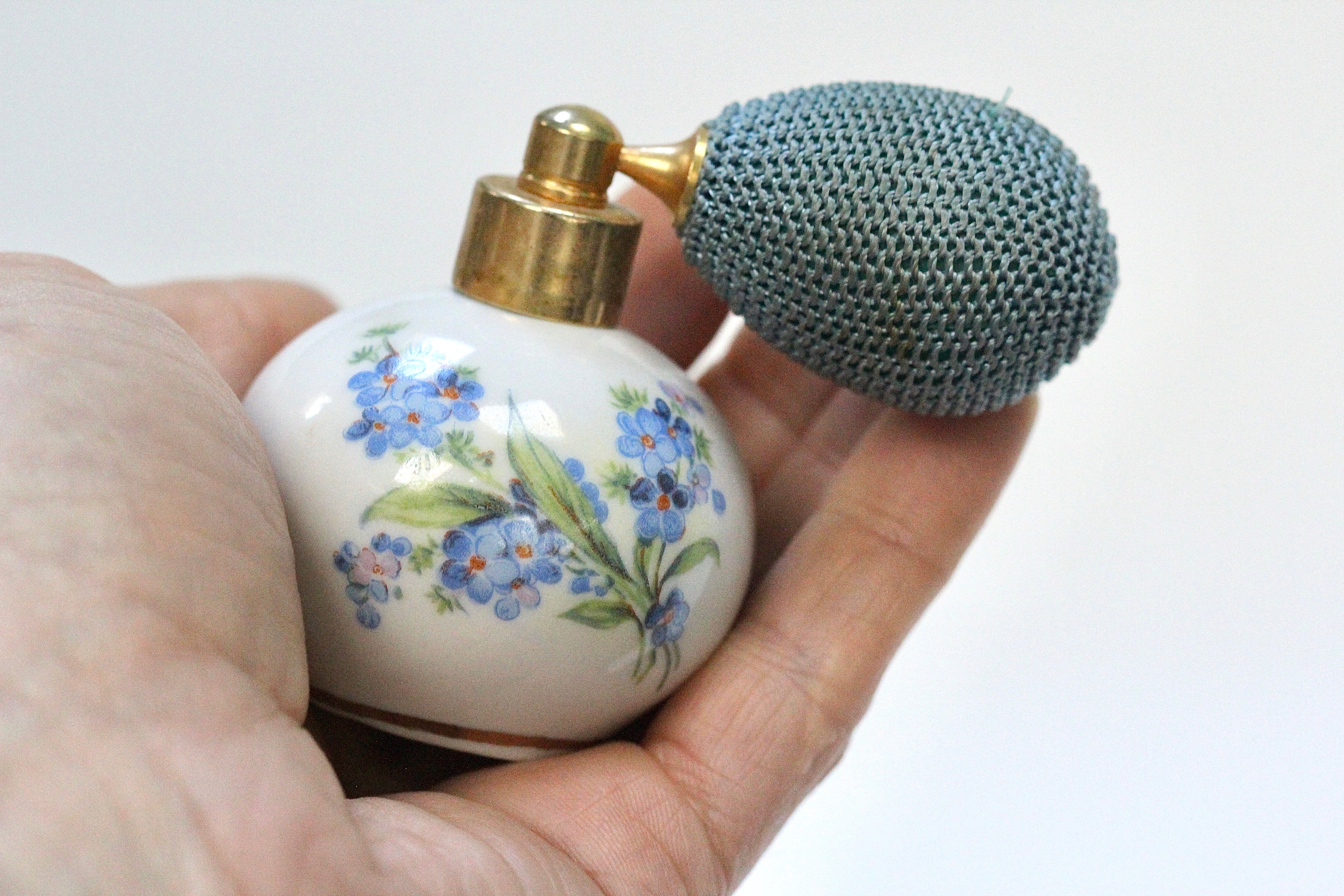 Antique Floral Porcelain Forget-me-not Perfume Bottle