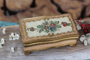 Vintage Florentine Hand Painted Floral Wood Jewelry Box