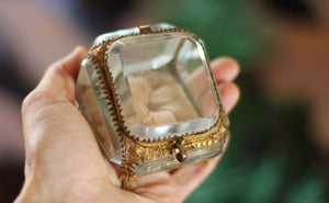 Antique French Watch Case Tufted Glass Jewelry Box