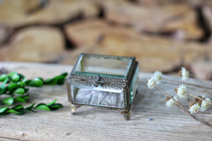 Vintage Small French Ormolu Beveled Glass Jewelry Box