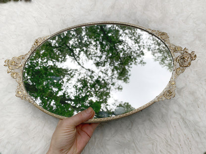 Antique White Gold Floral Rose Vanity Mirror