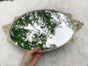 Antique White Gold Floral Rose Vanity Mirror