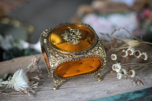 Antique French Victorian Amber Glass Jewelry Box