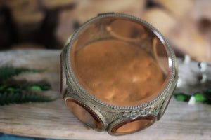 Antique Large Amber Tinted Glass French Victorian Jewelry Box