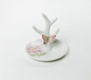 Antique Butterfly Flowers Porcelain Ring Holder
