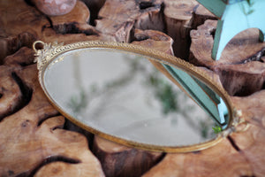 Antique Wreath Bronze Mirror Tray