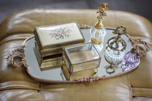 Vintage Rectangle Ormolu Filigree Jewelry Box