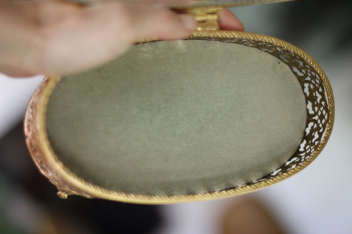 Antique Turquoise Oval Roses Jewelry Box