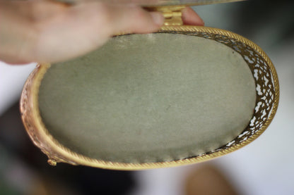 Antique Turquoise Oval Roses Jewelry Box