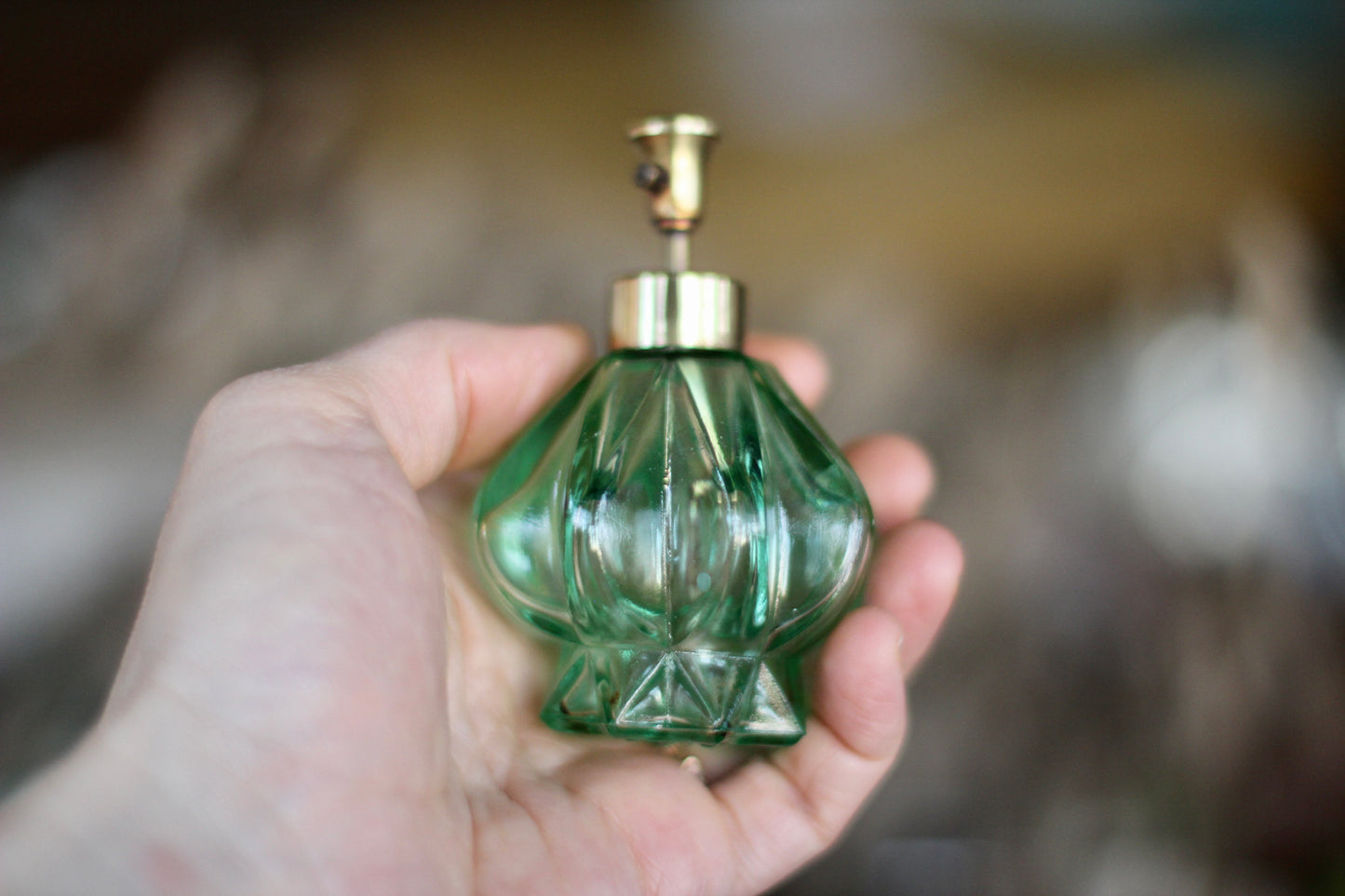 Vintage Green Crystal Perfume Bottle