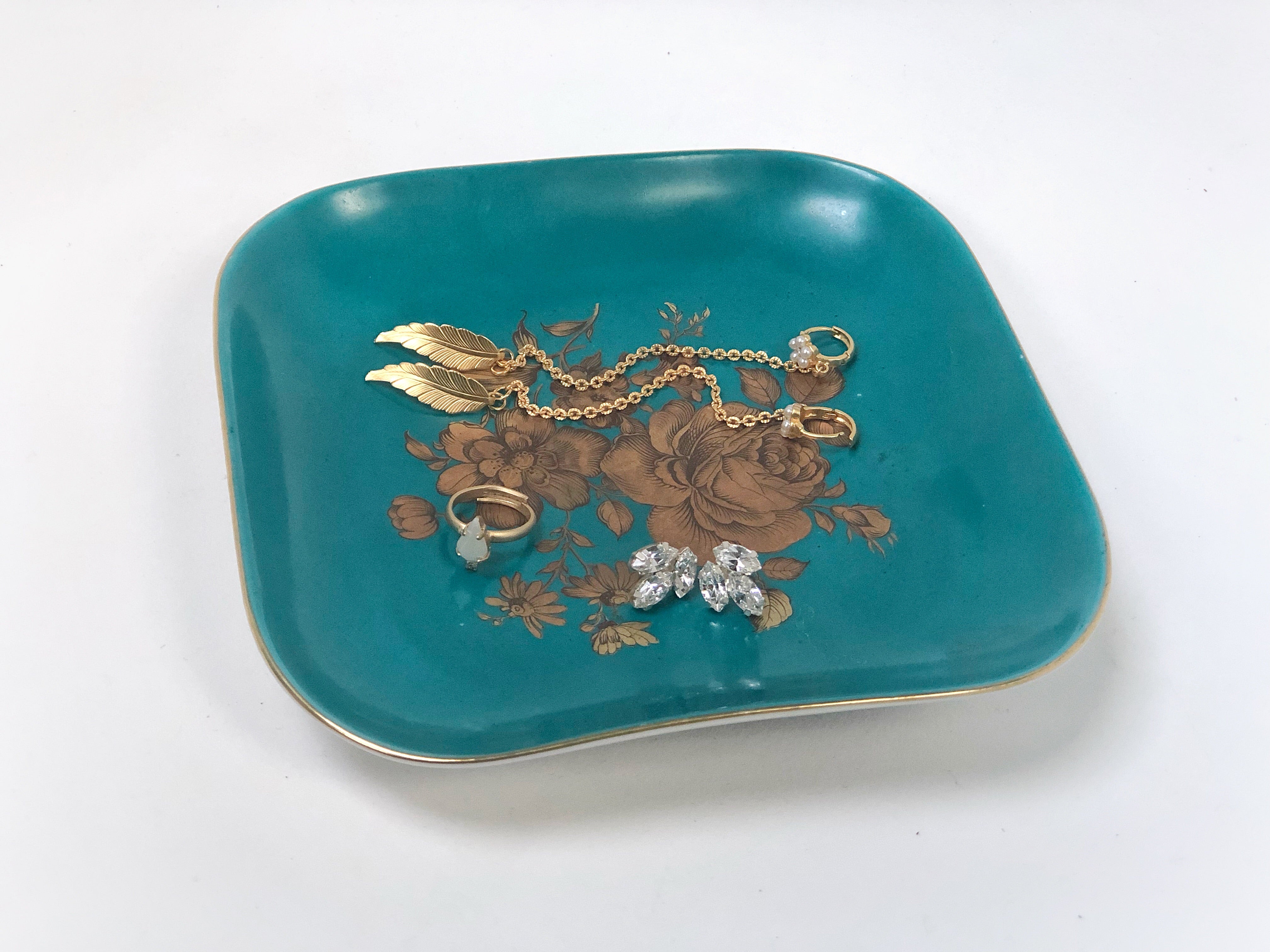Antique turquoise Floral Tray