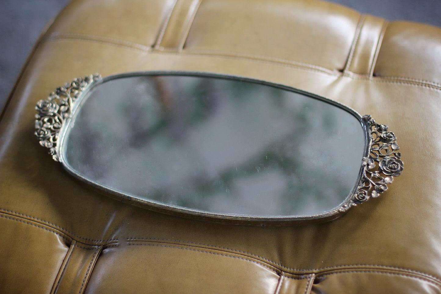 Antique Roses / Poppy Bronze Filigree Mirror Tray