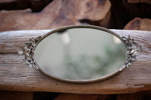 Antique Miniature Birds Mirror Tray