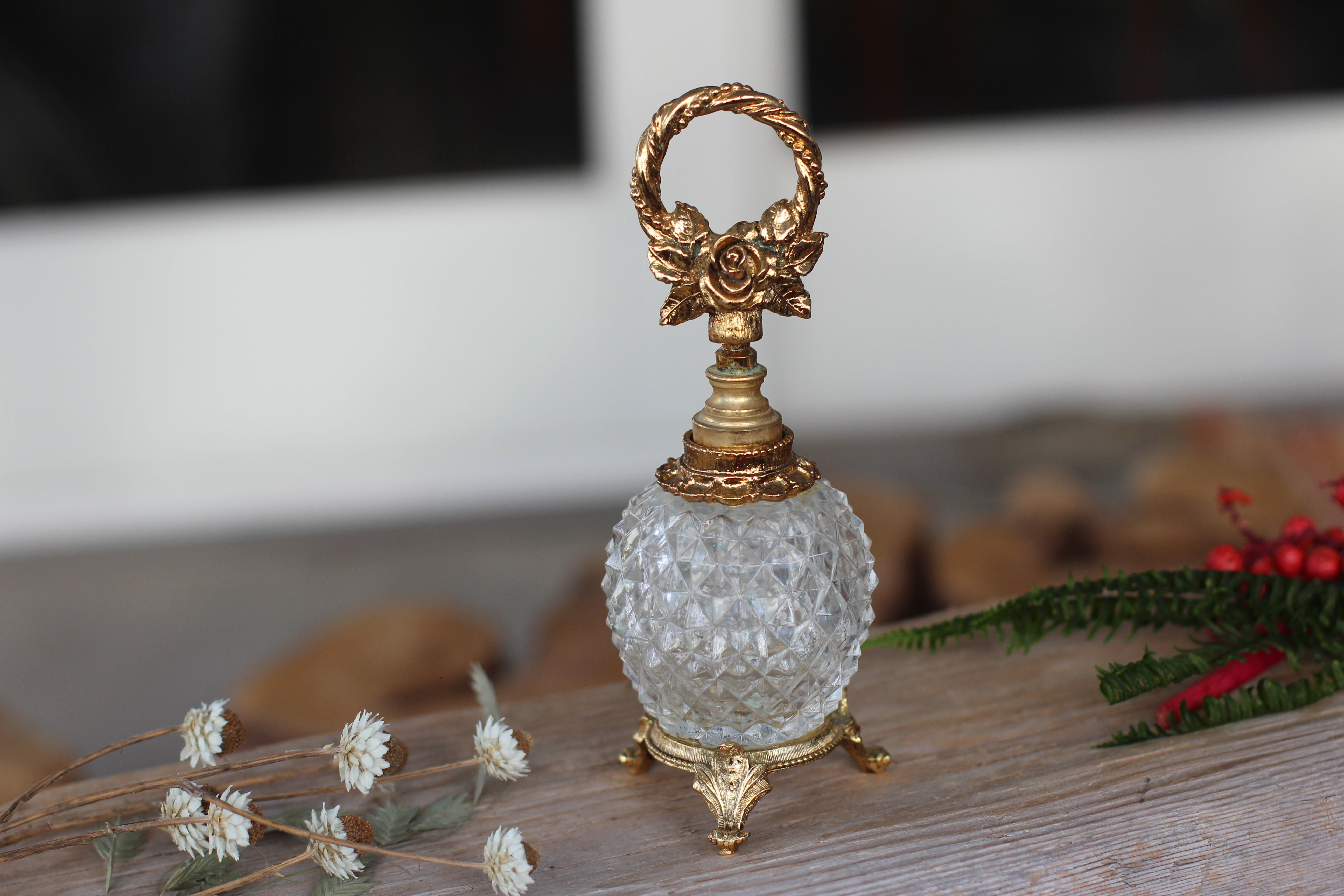 Antique Floral Wreath Pedestal Perfume Bottle