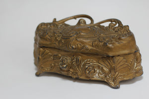 Vintage Art Nouveau Jewelry Bronze Floral Box