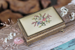Antique Petite Point Floral Embroidered Trinket