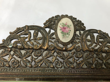 Antique Rectangle Floral Lace Mirror Tray