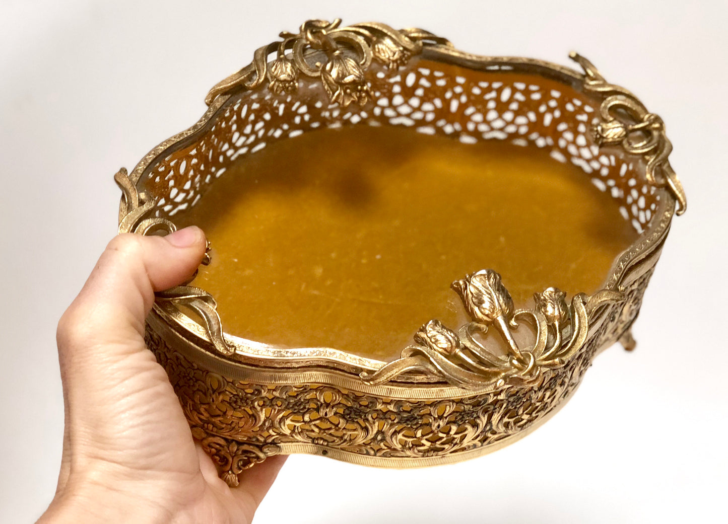 Vintage Floral French Victorian Filigree Jewelry Box