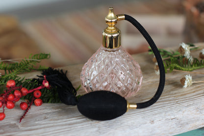 Antique Pink Black Bulb Automizer Perfume Bottle