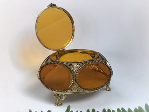 Vintage Amber Tinted Glass Jewelry Box
