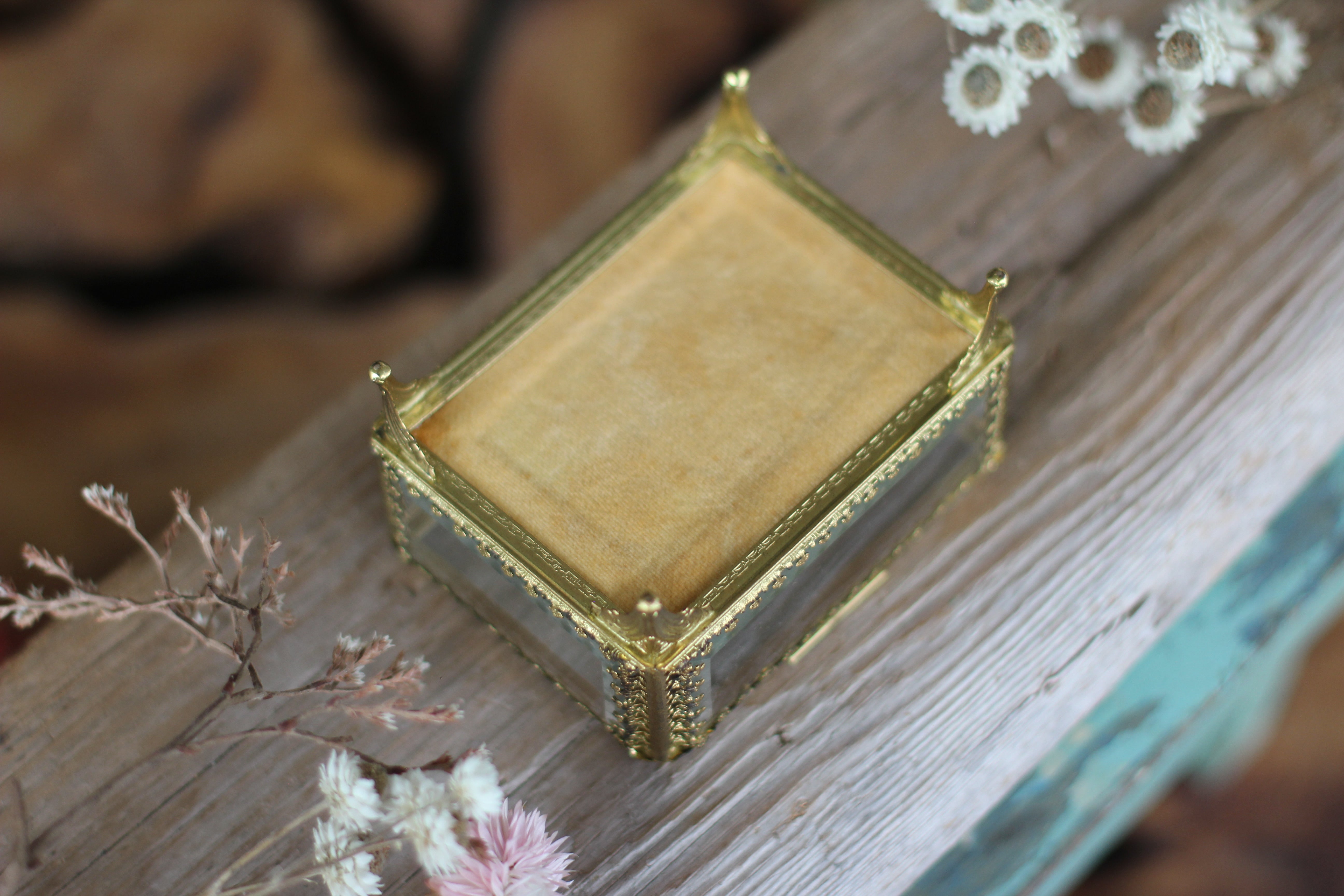 Vintage Rectangle Ormolu Filigree Jewelry Box