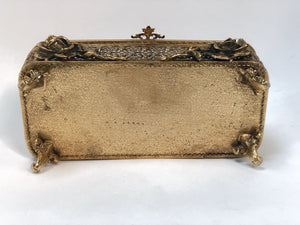 Antique Floral Rose Ormolu Bronze Filigree Jewelry Box