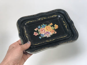 Antique Black Floral Tray Set