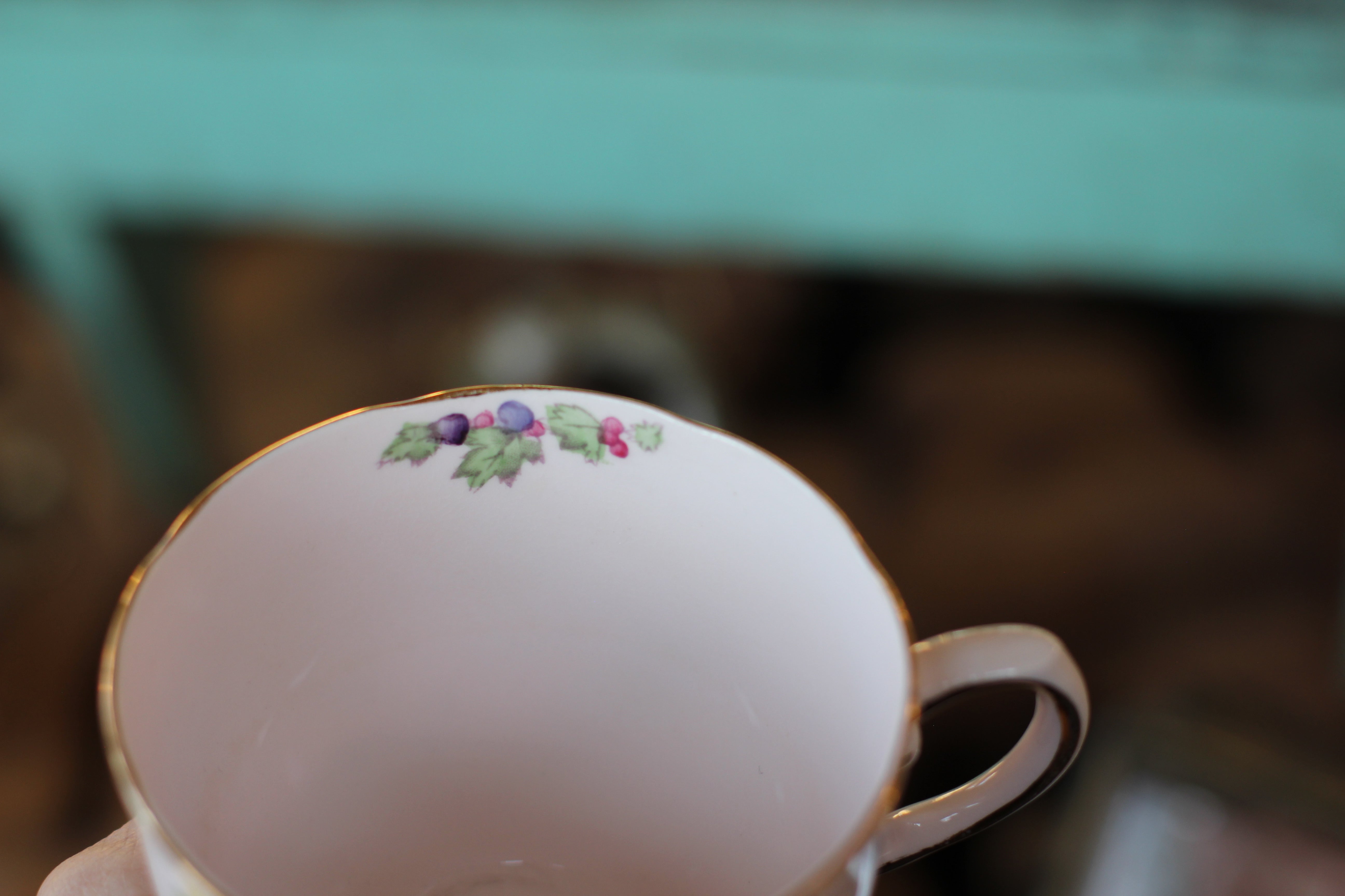 Vintage Pink Flowers Butterfly Tuscan Tea Cup Set