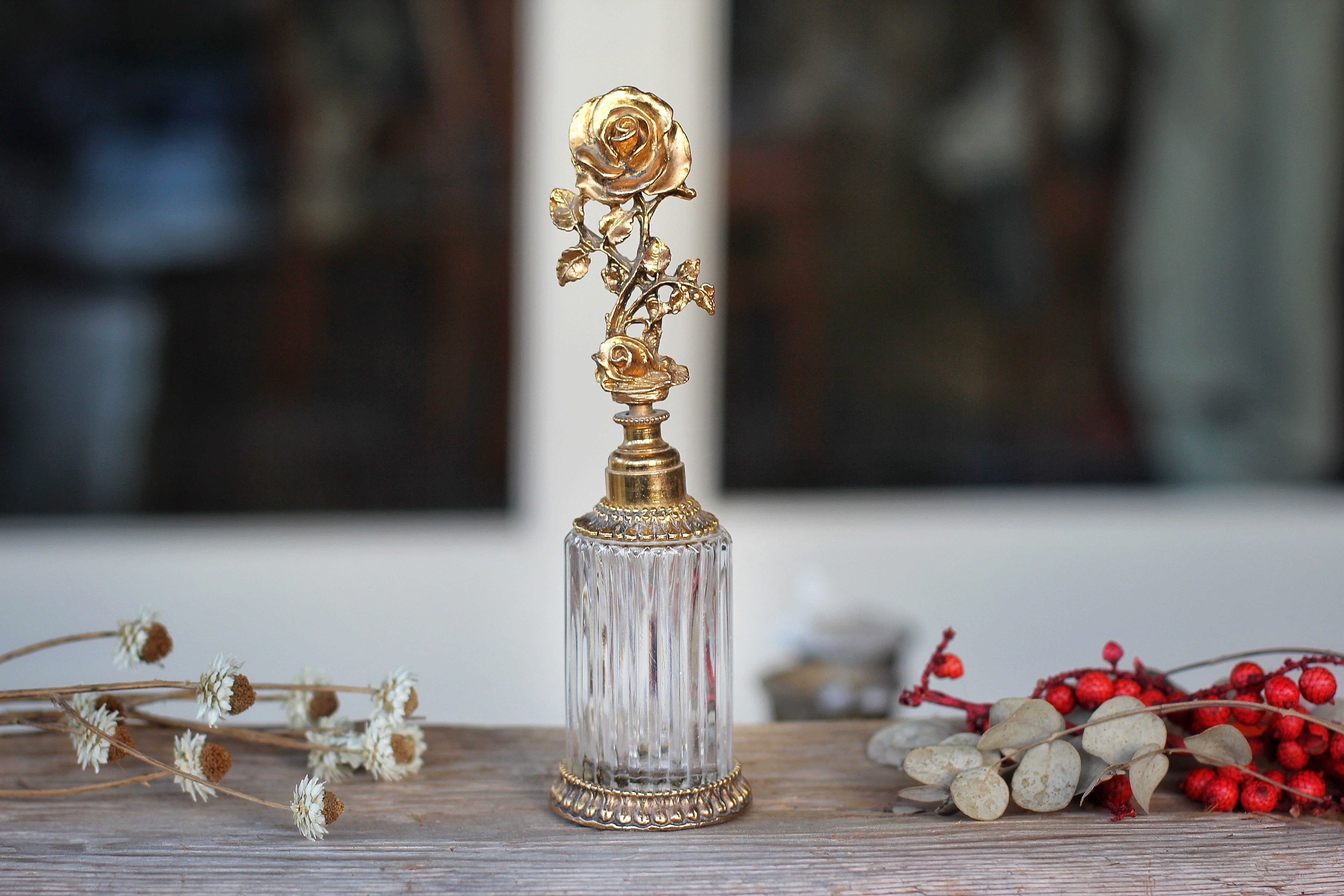 Antique Stylebuilt Tall Rose Perfume Bottle
