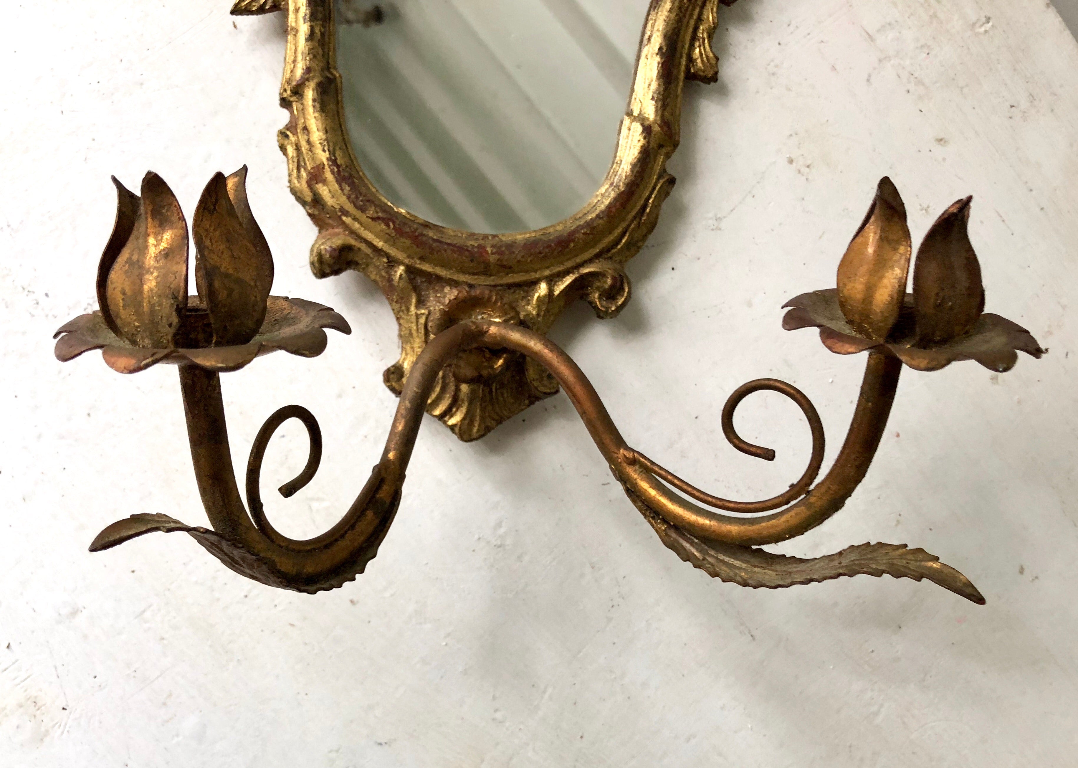 Antique Florentine Gold Gild Candle Holder Mirror Wall Mount