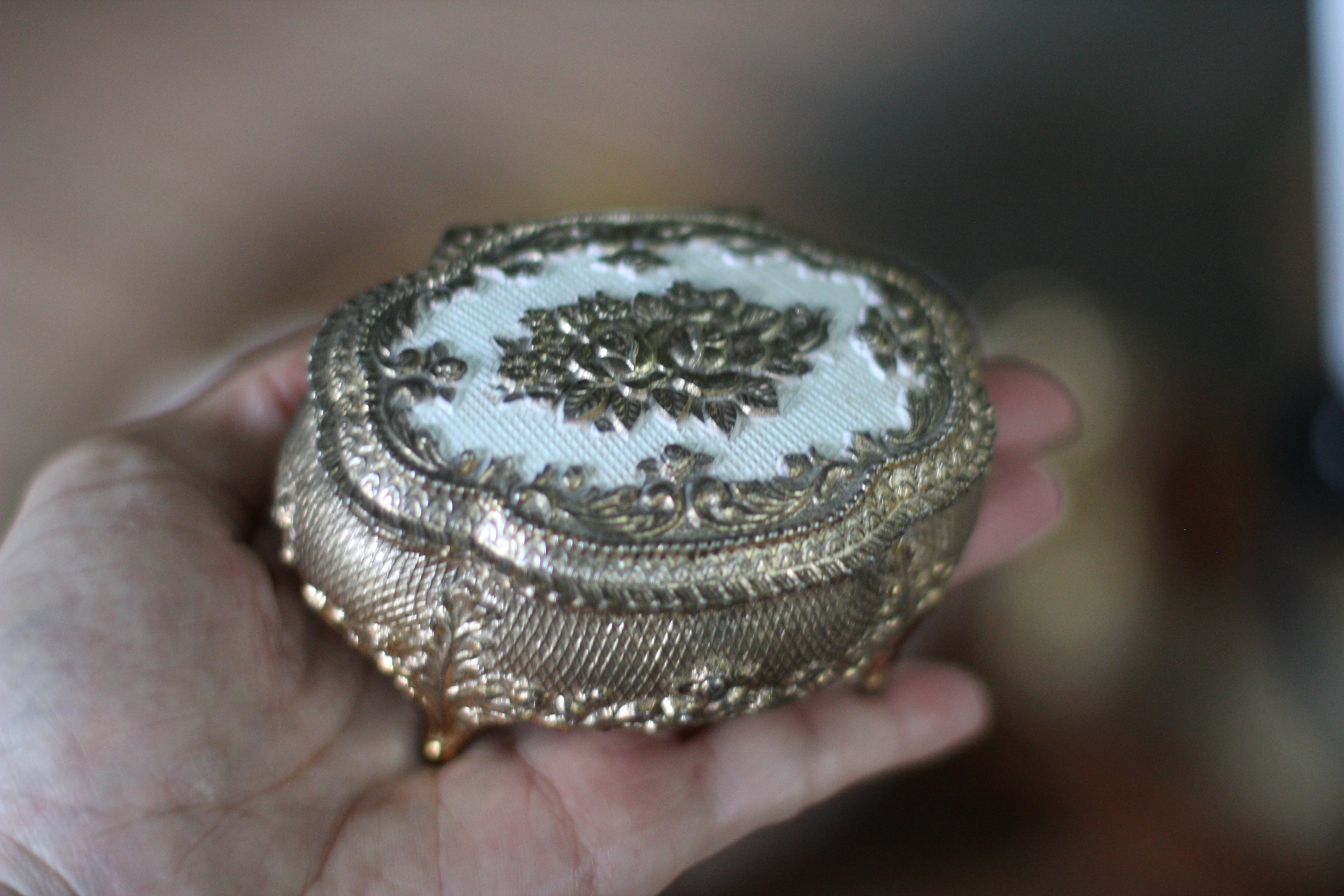 Antique Floral Bronze White Jewelry Box