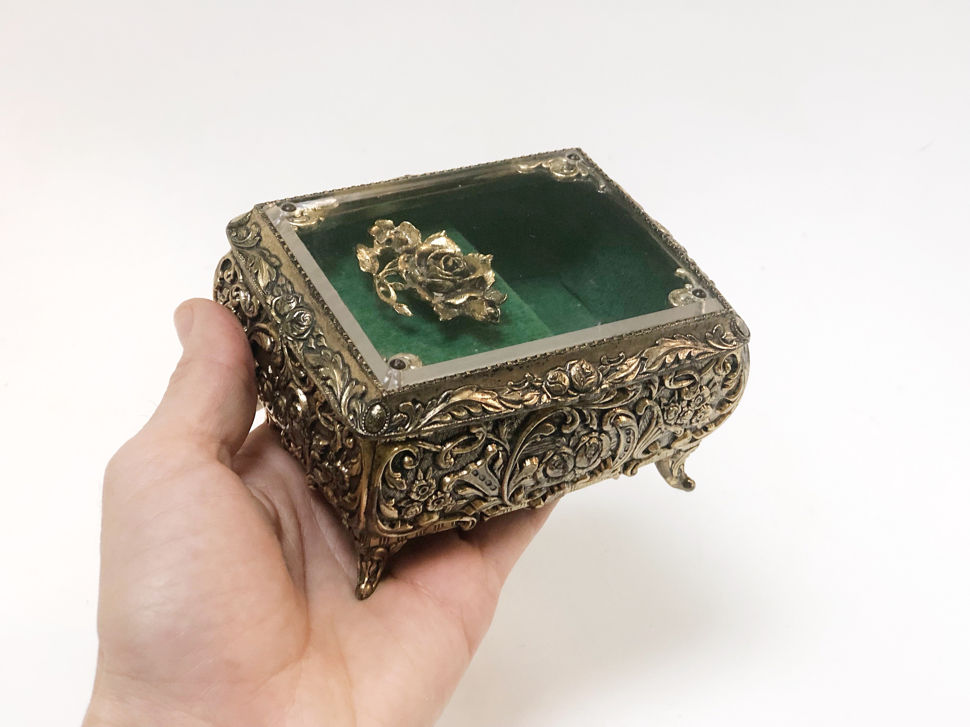 Antique Turquoise Floral Jewelry Music Box