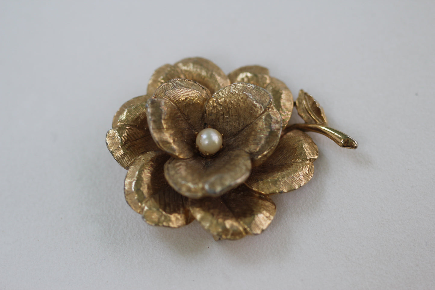 Large Rose with Pearl Brooch