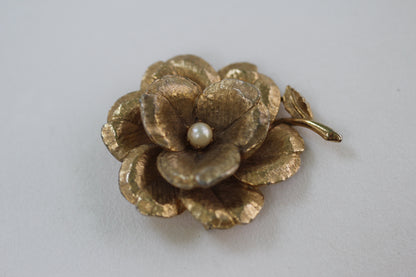 Large Rose with Pearl Brooch