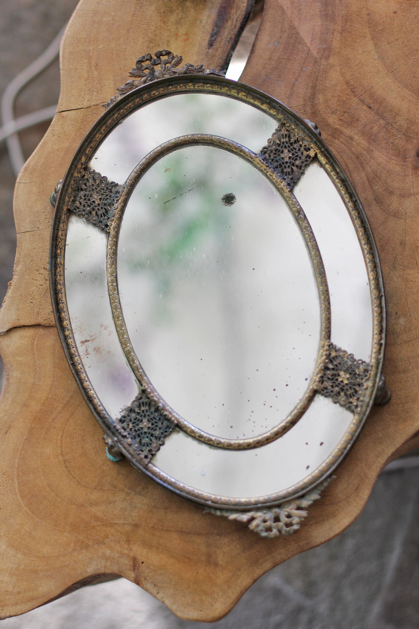 Antique Distressed French Victorian Mirror Tray