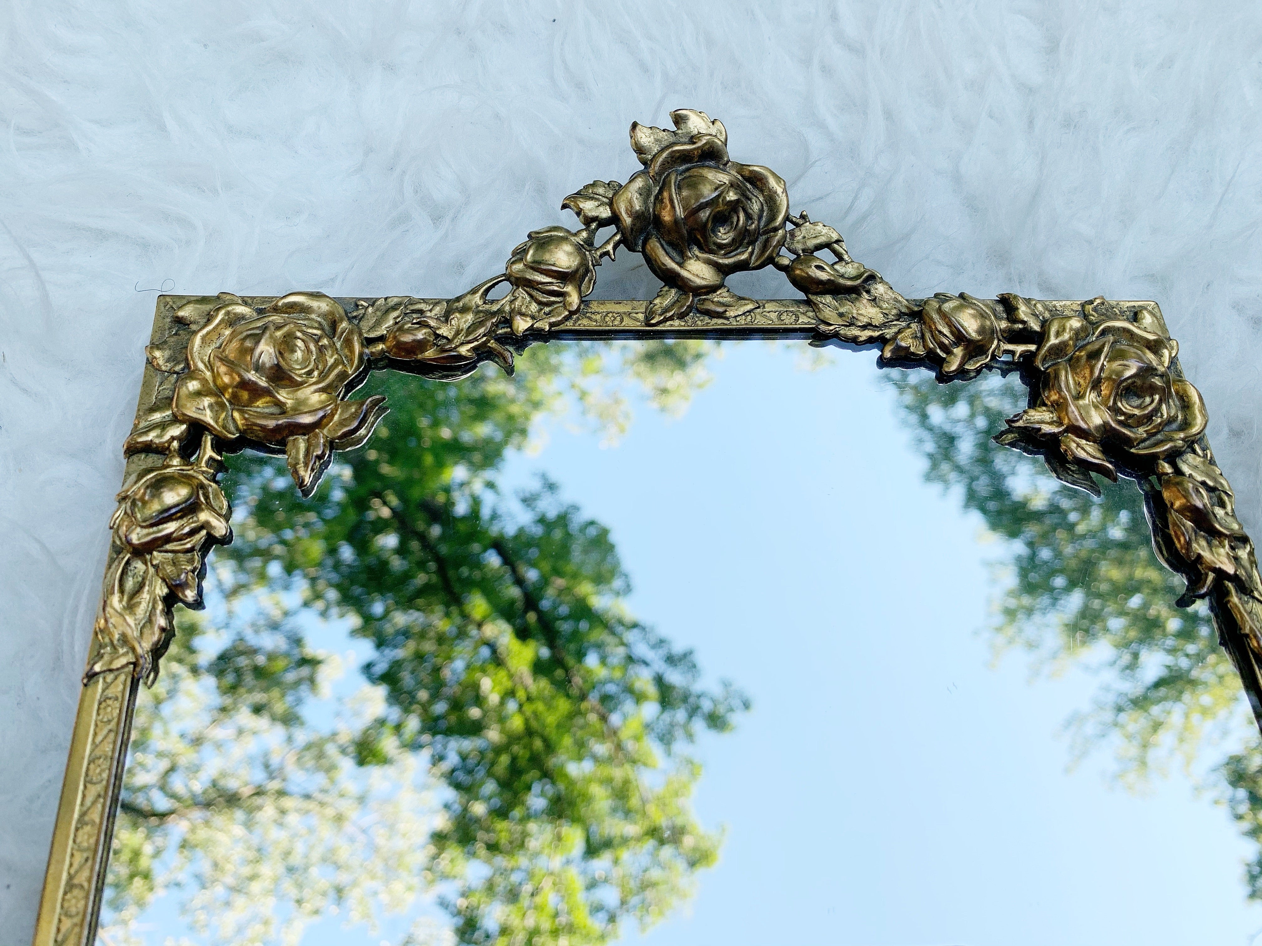 Antique Rectangle Roses Mirror Tray