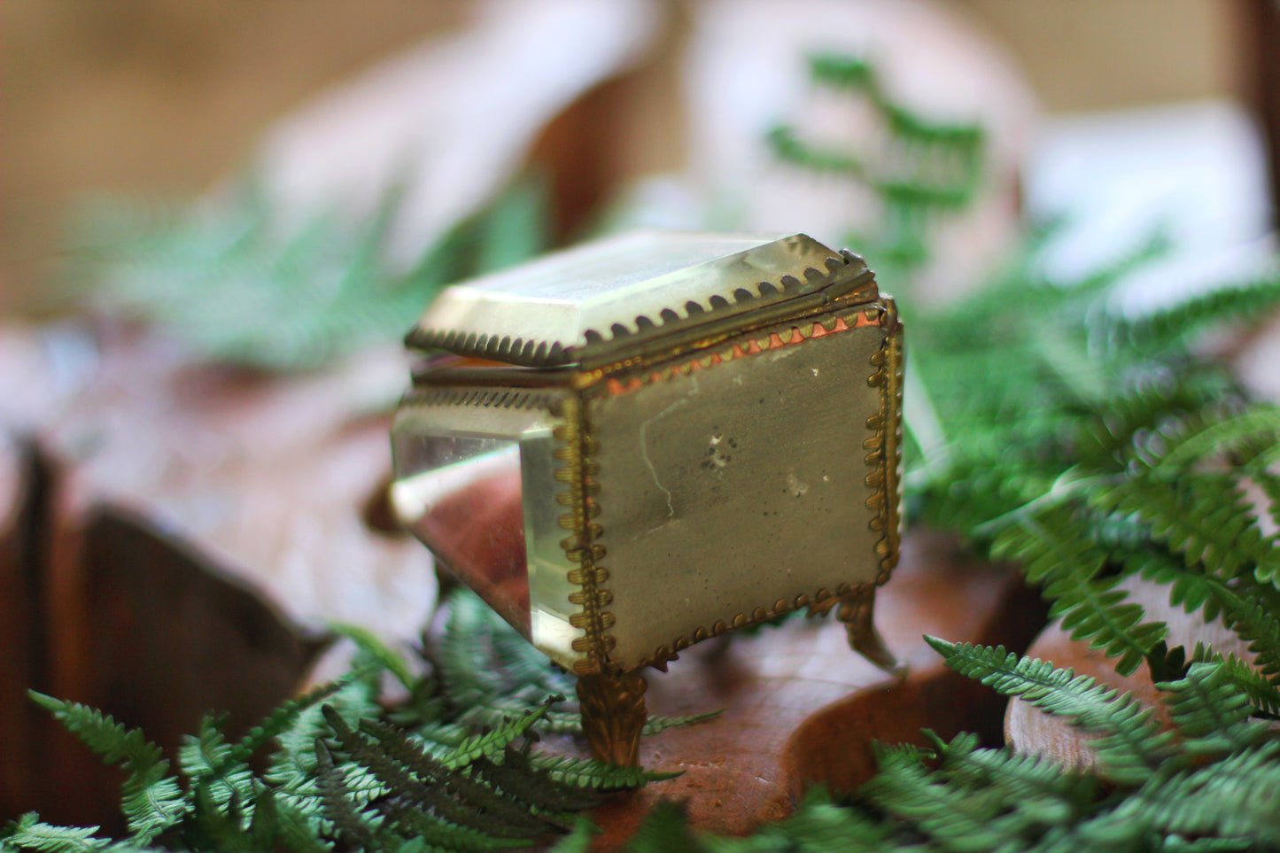 Antique French Watch Case Tufted Glass Jewelry Box