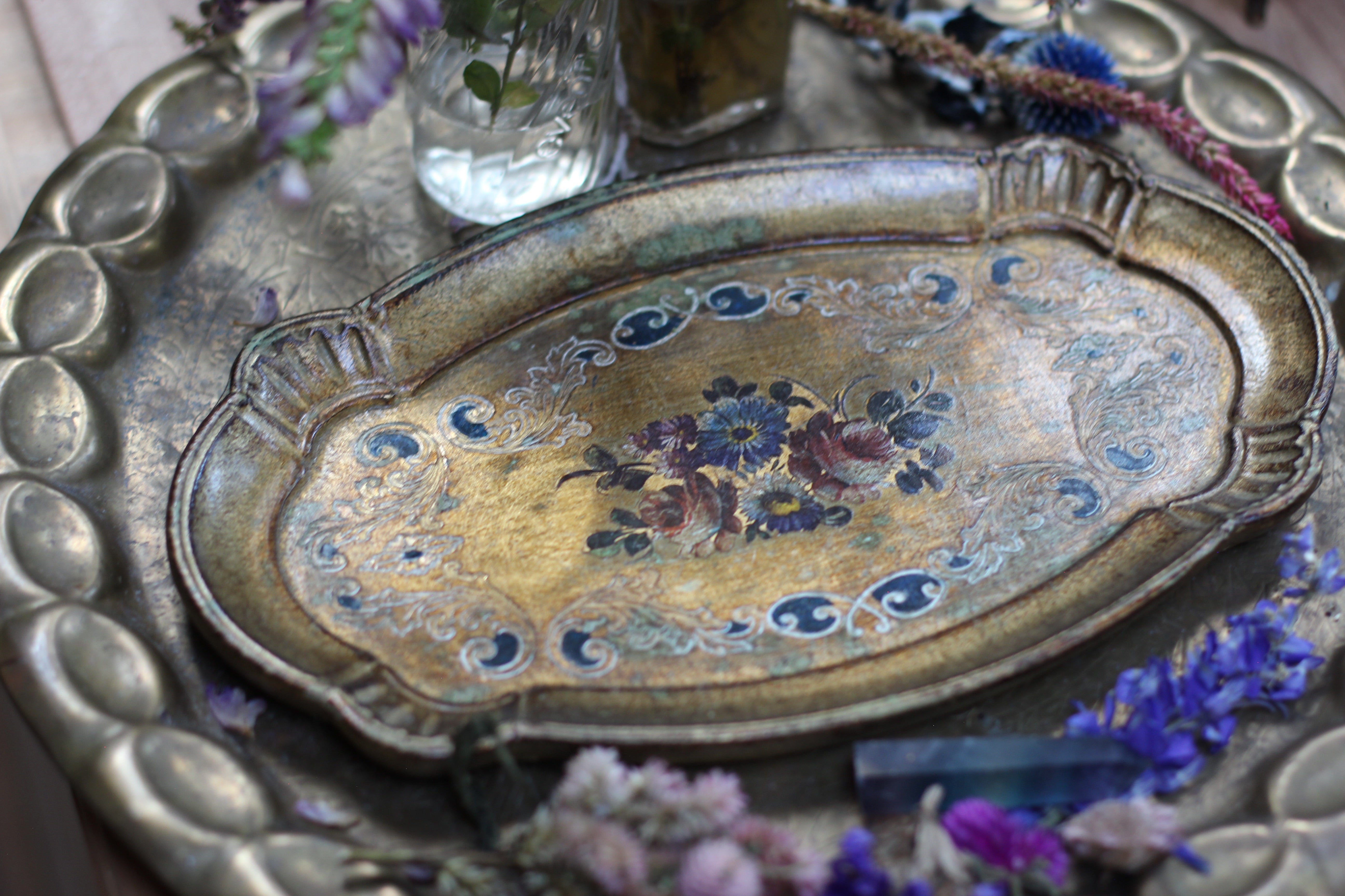 Vintage Florentine Miya Firenze Wood Floral Tray