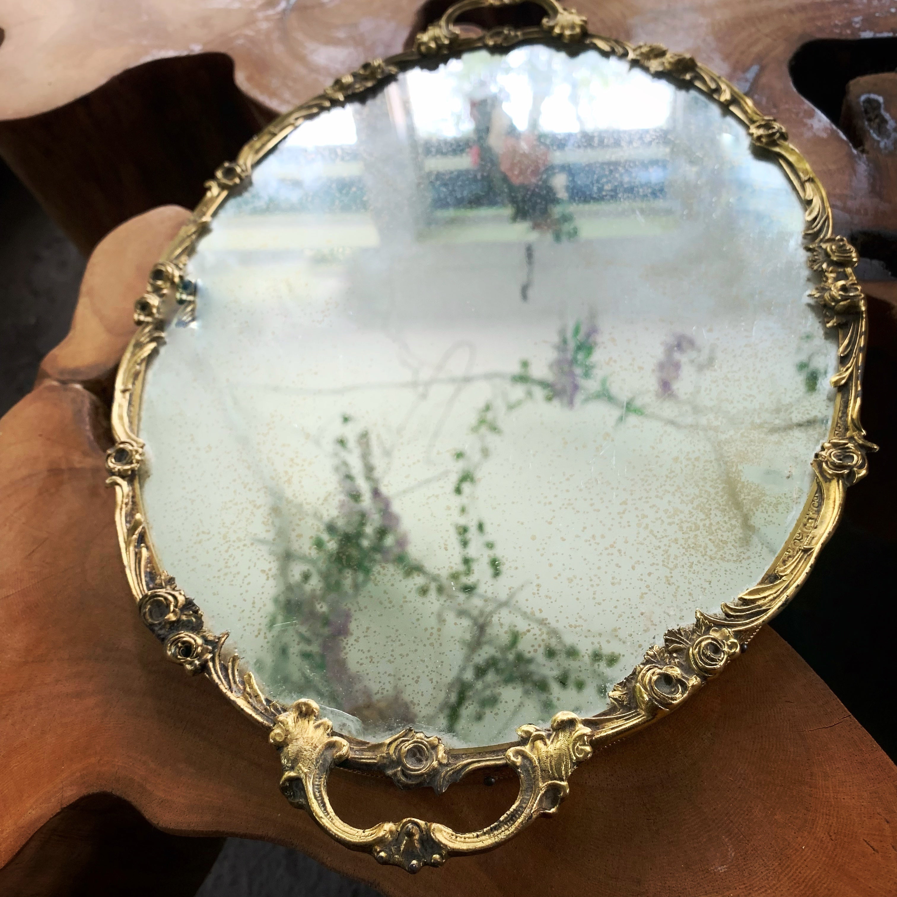Roses Floral Antique Mirror Tray