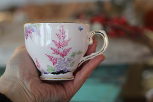 Vintage Pink Flowers Butterfly Tuscan Tea Cup Set