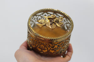Antique Floral Dogwood Bird Jewelry Box