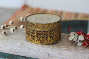 Antique Floral Birds Bronze Glass Jar