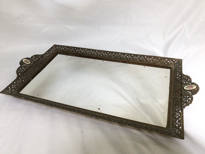Antique Rectangle Floral Lace Mirror Tray