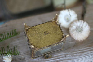 Vintage Small Ormolu Beveled Glass Jewelry Box