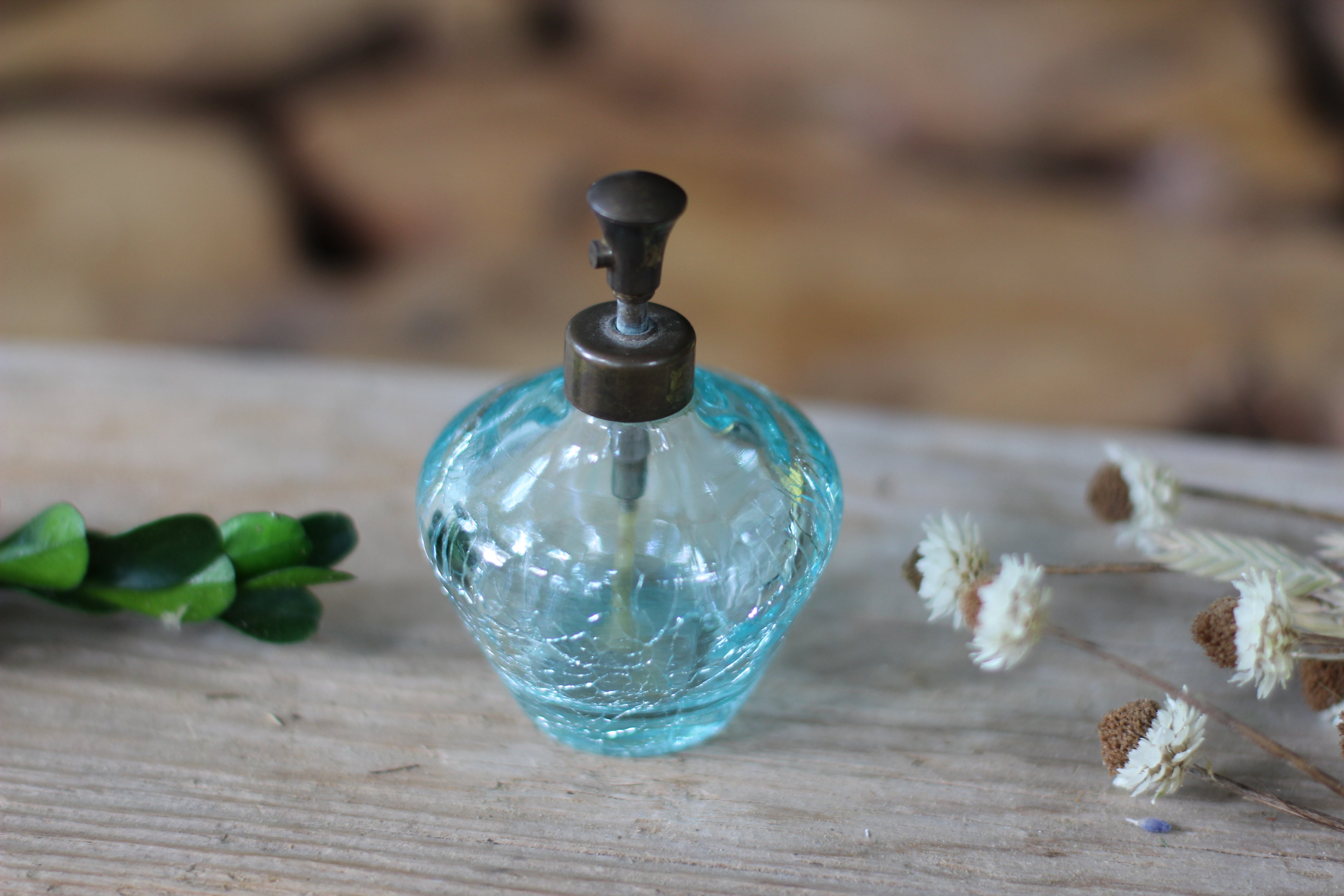 Antique Crackled Light Blue Perfume Bottle