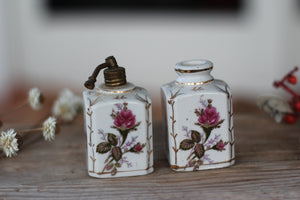 Antique Hand Painted Floral Roses Bottle Set