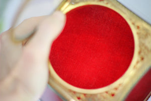Antique Red Velvet Filigree Glass Jewelry Box
